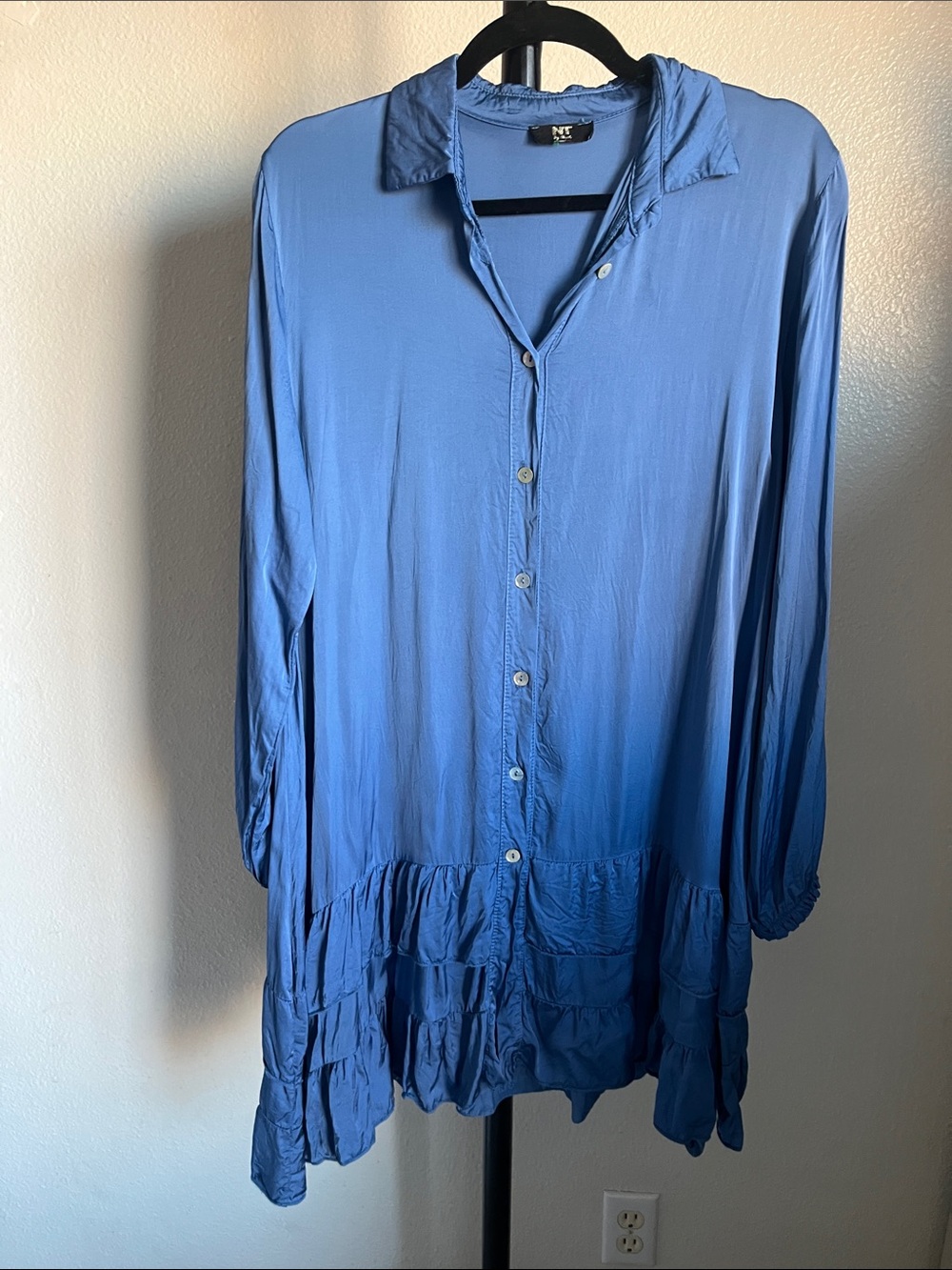 NTV Blue Button-Up Dress Silk